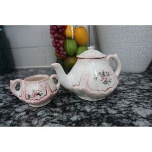 Vintage‎ Nancy Boozer signed  sugar and creamer set in white and Pink floral
